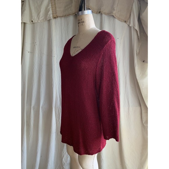 Eileen Fisher Knit Sweater Top Sz XL Cranberry Red Linen Blend Stretch V Neck - Picture 5 of 6